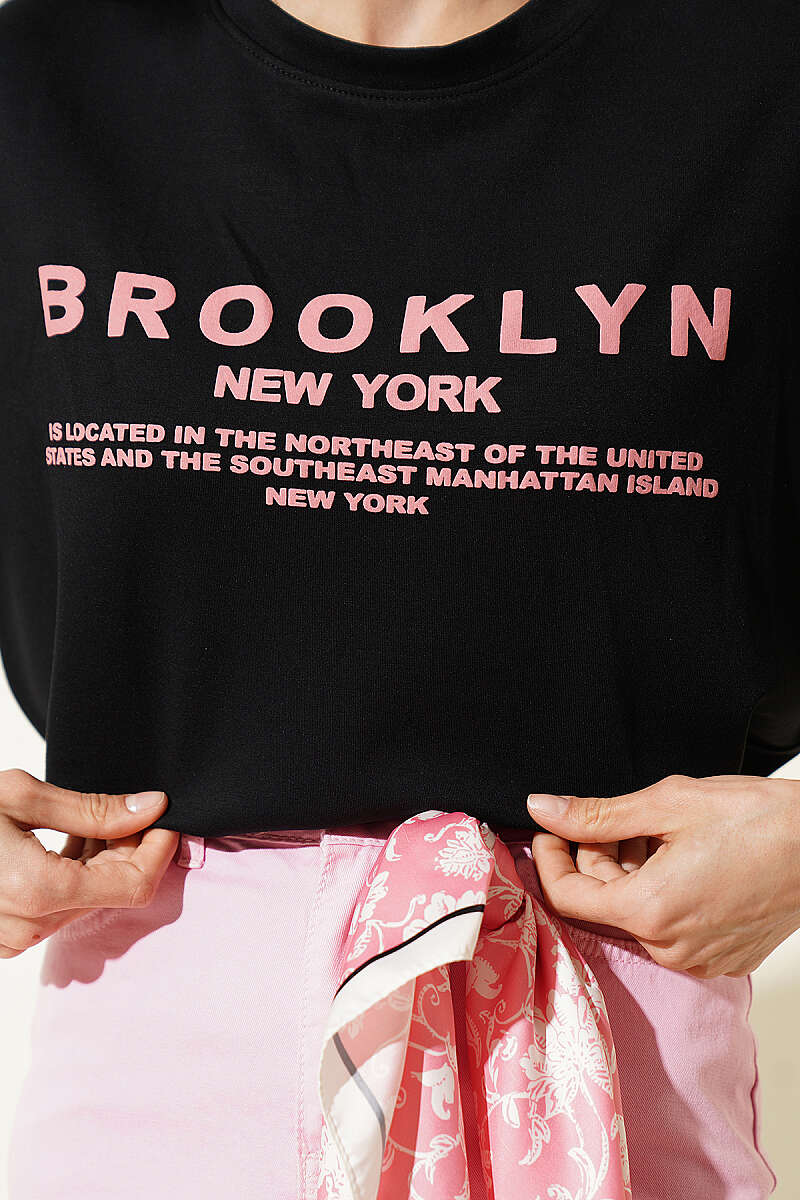 Brooklyn Baskılı Loyşa T-shirt Siyah
