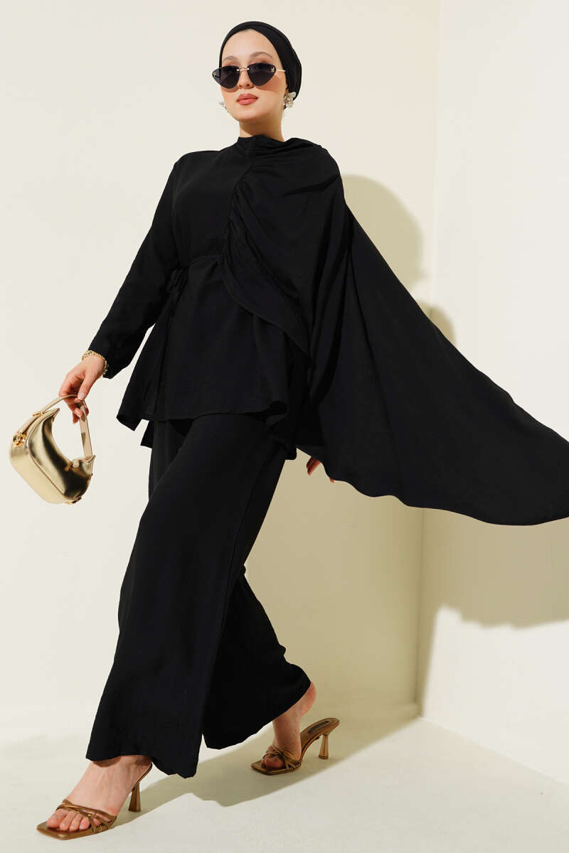 Shirred Shoulder Cape Double Set