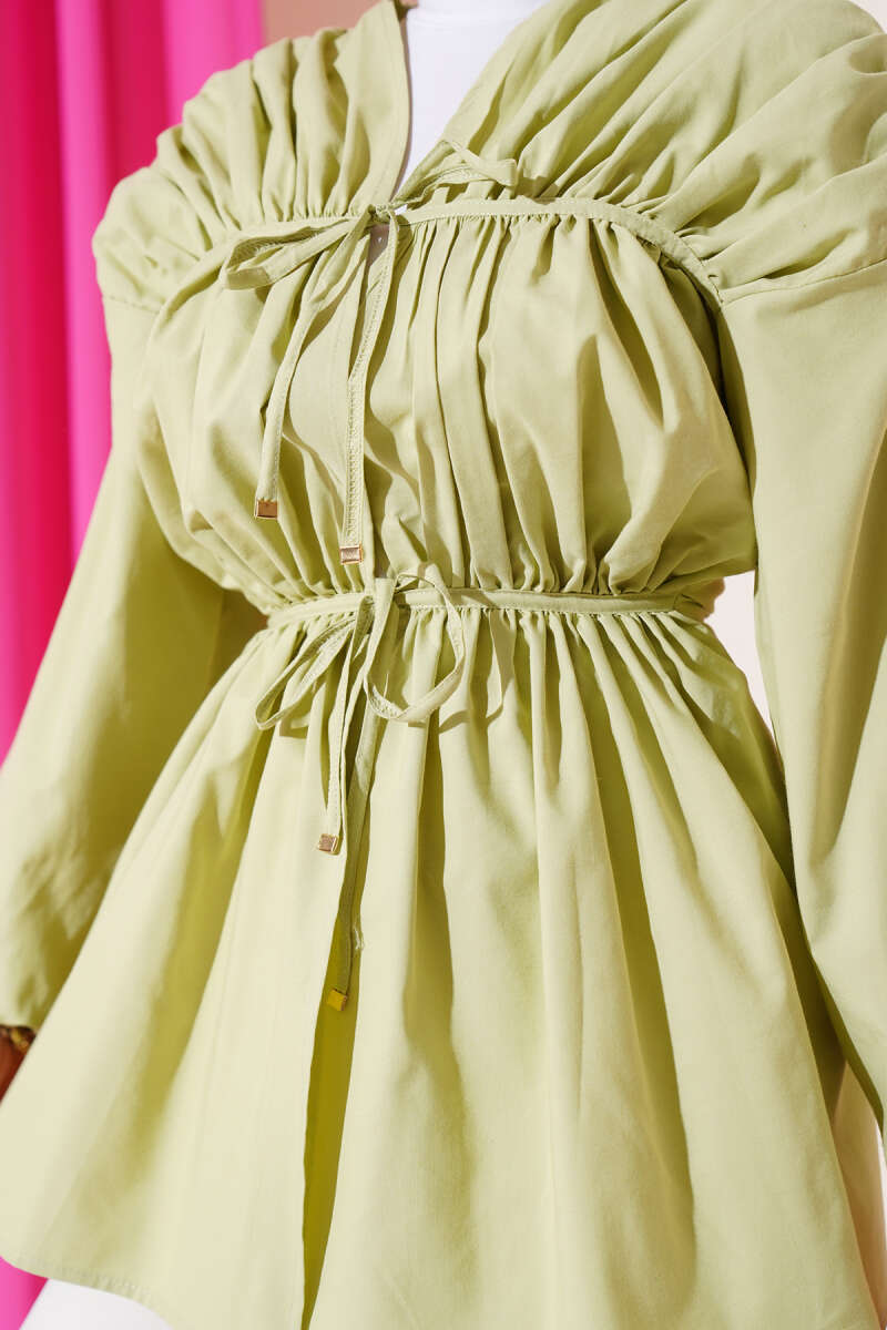 Büzgülü Önden Bağlamalı Kimono Su Yeşili