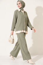 Pleated Detailed Gathered Two-Piece Set Beige