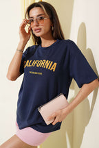California Baskılı Modal T-shirt Lacivert