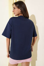 California Baskılı Modal T-shirt Lacivert