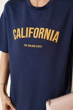 California Baskılı Modal T-shirt Lacivert