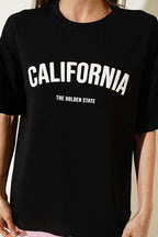 California Baskılı Modal T-shirt Siyah