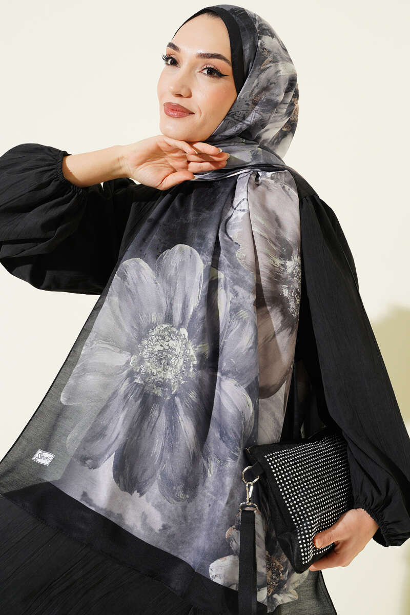 Camellia Desen Şal Taş Siyah