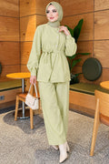 Cross Button Belted Modal Two-Piece Set Green Plum