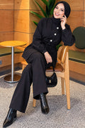 Cross Button Belted Modal Two-Piece Set Black