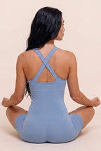 Çapraz Geçişli Şort Tulum Bebe Mavi