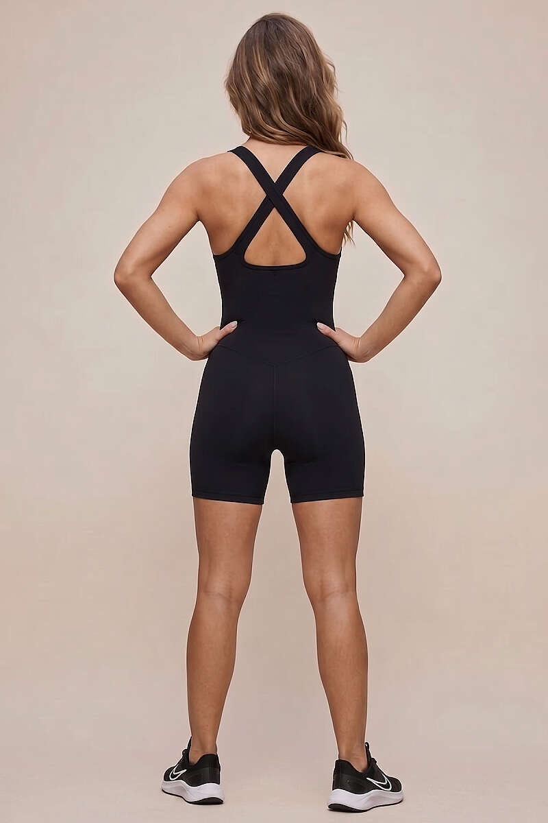 Çapraz Geçişli Şort Tulum Siyah