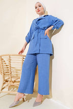 Ceketli Keten Takım İndigo