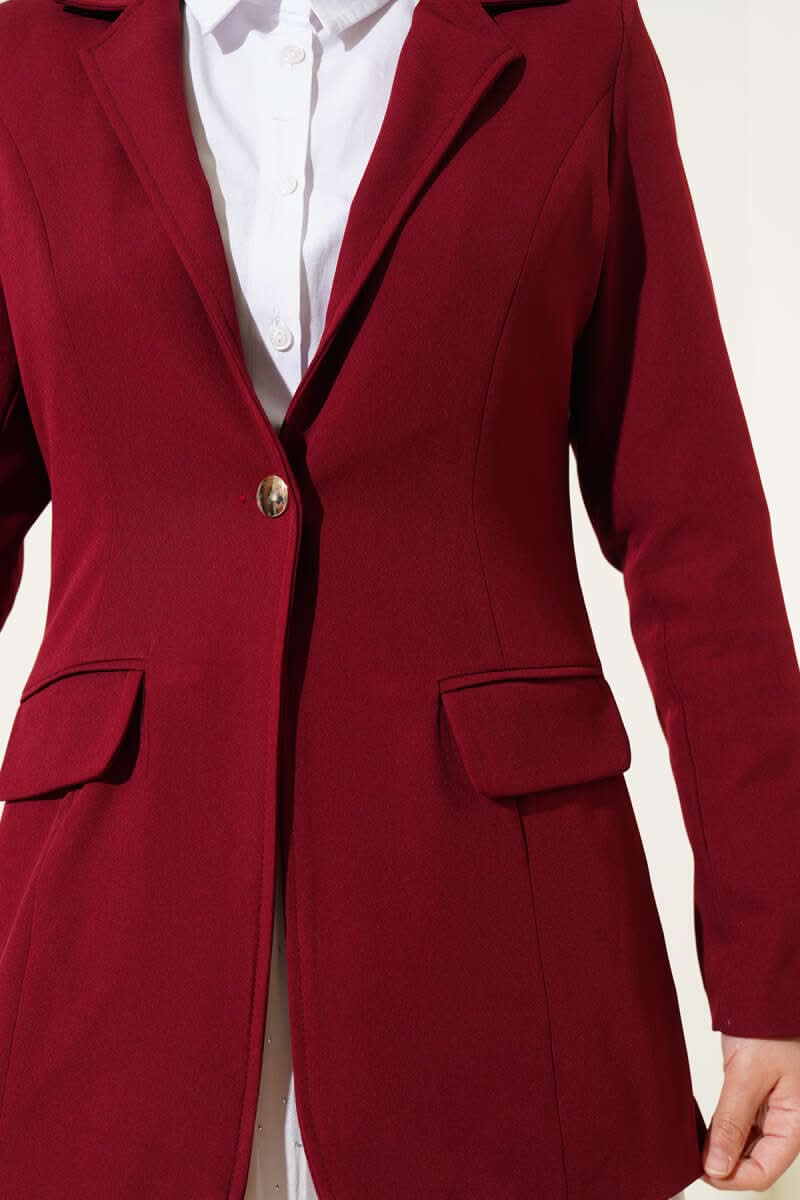 Cep Kapaklı Tek Düğmeli Blazer Ceket
