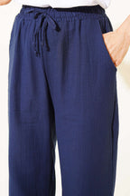 Cepli Bel Lastikli Müslin Pantolon Lacivert