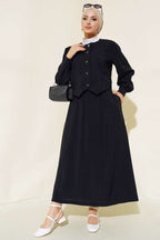 Metal Buttoned Skirted Double Set With Pockets