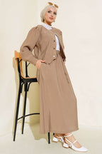 Metal Buttoned Skirted Double Set With Pockets