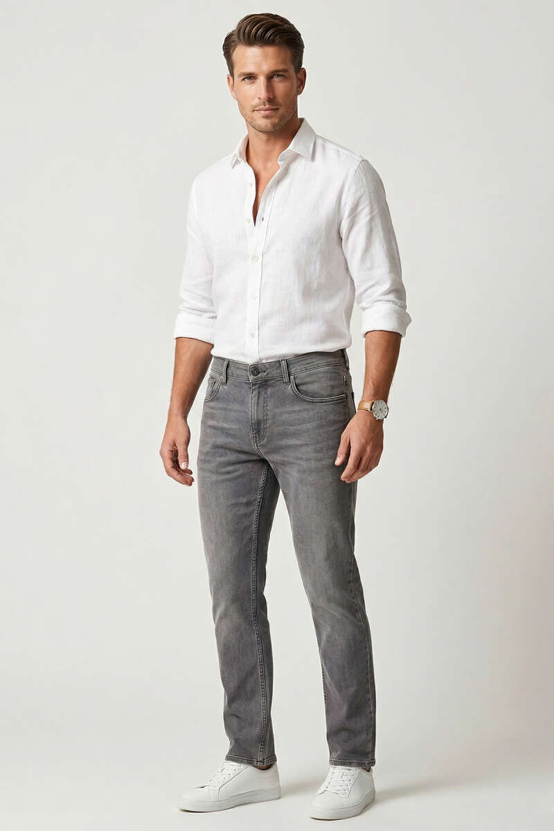 Cepli Regular Fit Erkek Kot Pantolon Koyu Gri