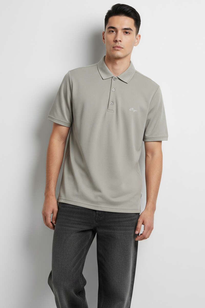 Change Baskılı Polo Yaka Erkek T-shirt Gri