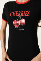 Cherries Baskılı T-shirt Siyah