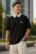 Chicago Nakışlı Polo Yaka T-shirt Siyah