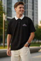 Chicago Nakışlı Polo Yaka T-shirt Siyah
