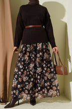 Çiçek Baskılı Güpürlü Etek