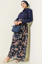 Çiçek Baskılı Güpürlü Etek Lacivert