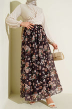 Çiçek Baskılı Güpürlü Etek