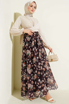 Çiçek Baskılı Güpürlü Etek