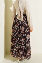 Çiçek Baskılı Güpürlü Etek