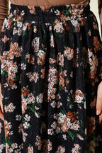 Çiçek Baskılı Güpürlü Etek Siyah