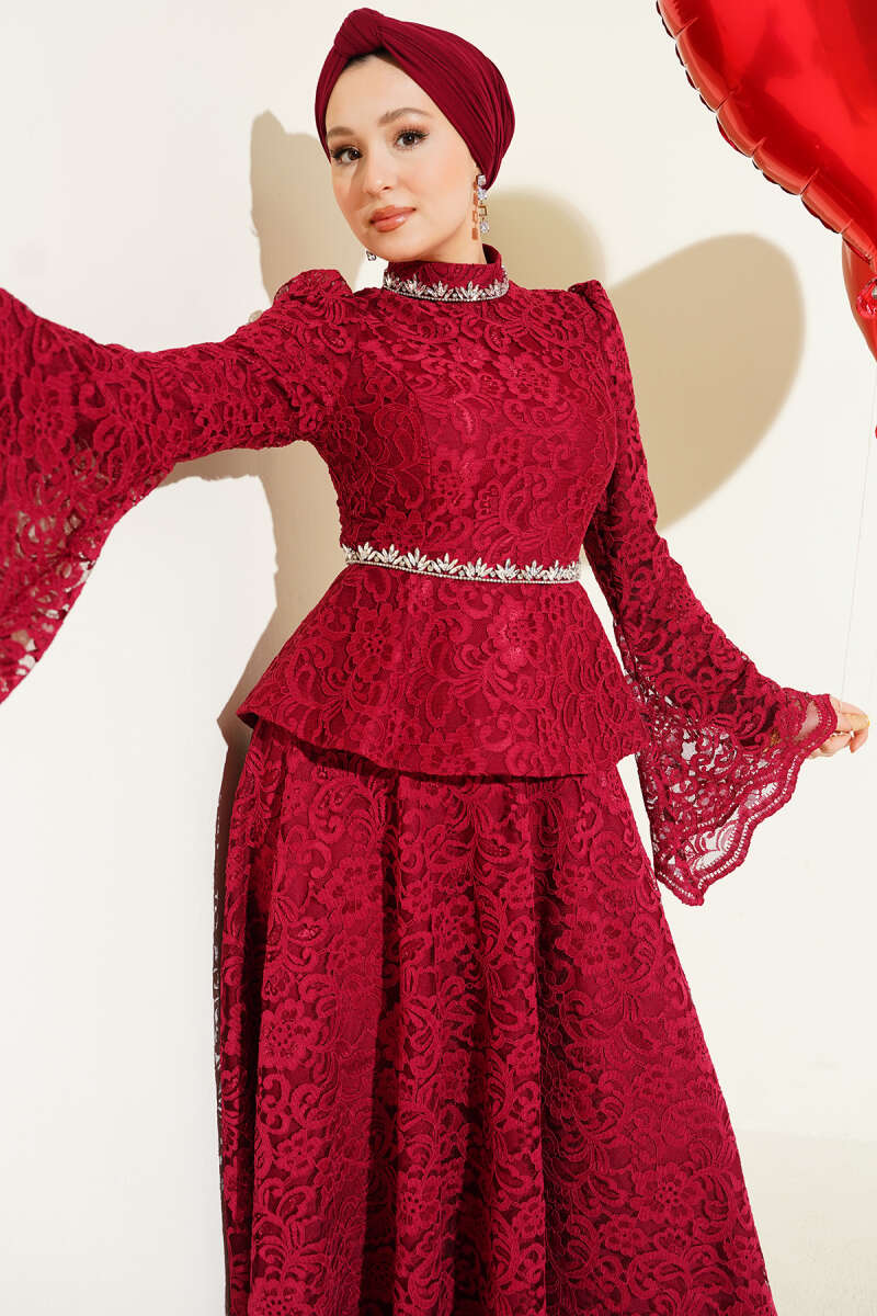 Flower Lace Evening Dresses with Stones