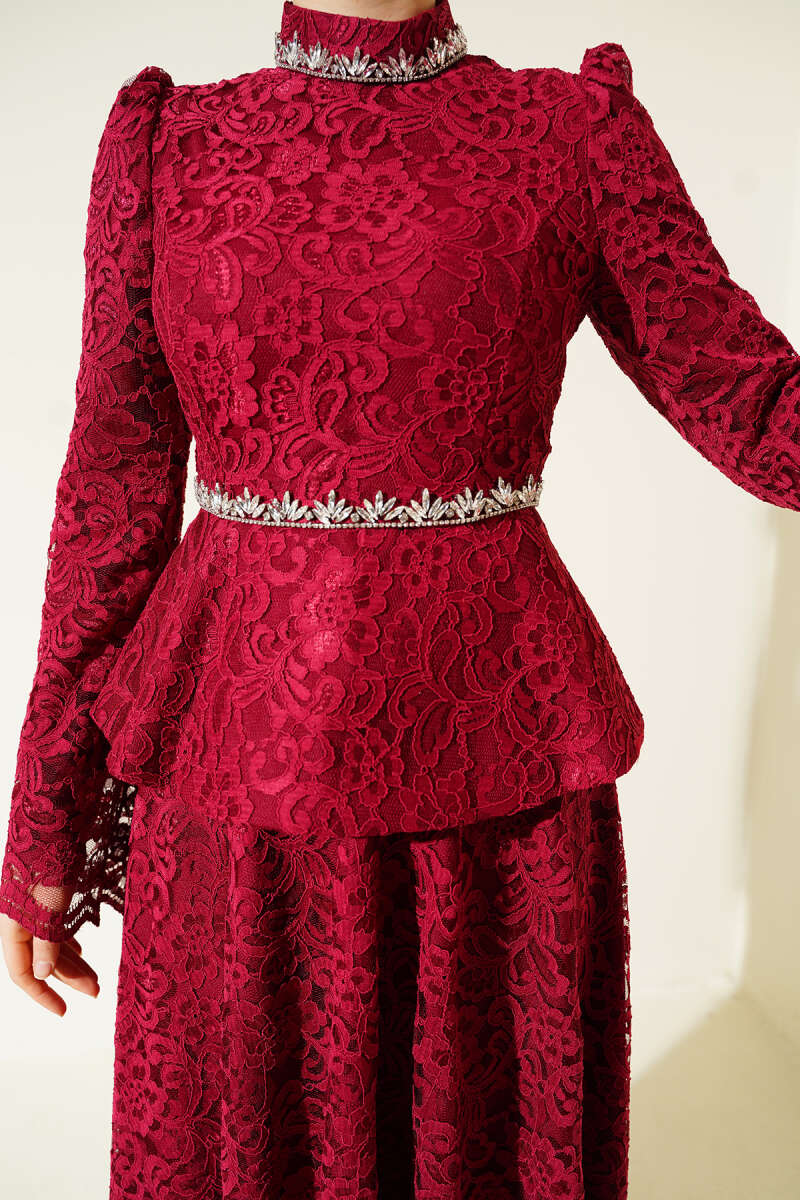 Flower Lace Evening Dresses with Stones
