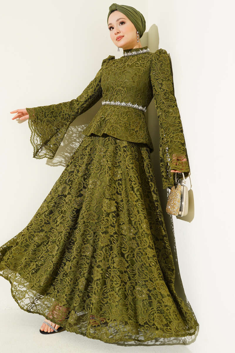Flower Lace Evening Dresses with Stones