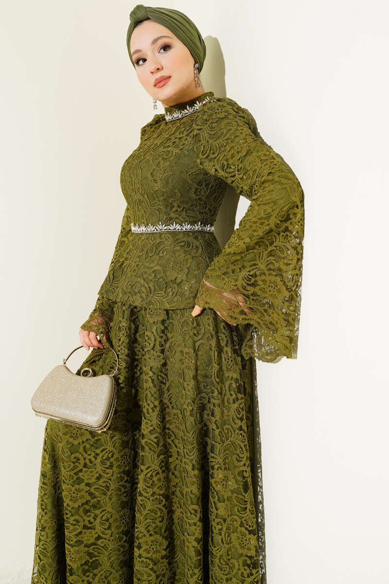 Flower Lace Evening Dresses with Stones