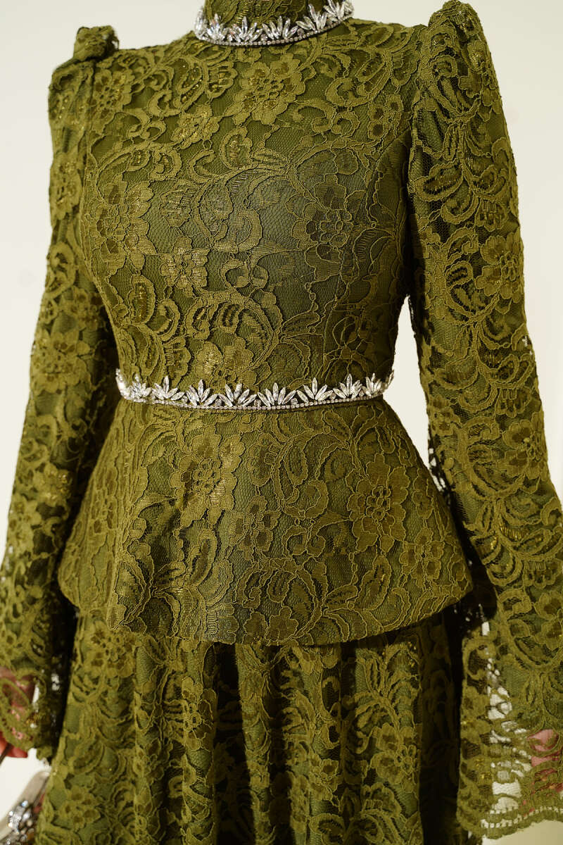 Flower Lace Evening Dresses with Stones