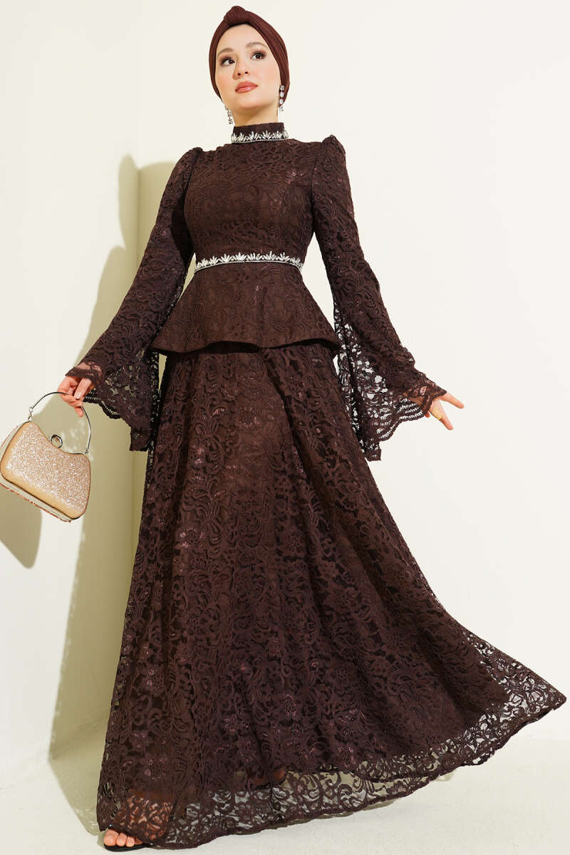 Flower Lace Evening Dresses with Stones