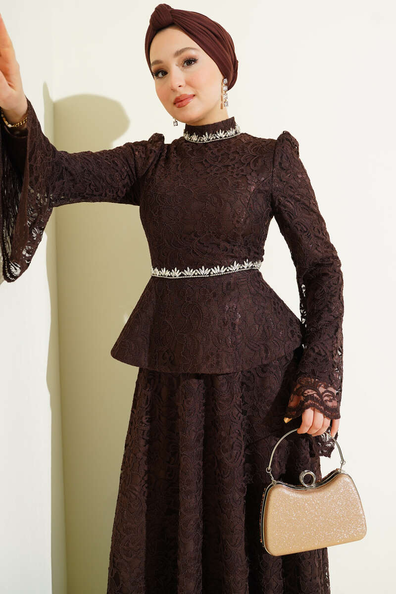 Flower Lace Evening Dresses with Stones