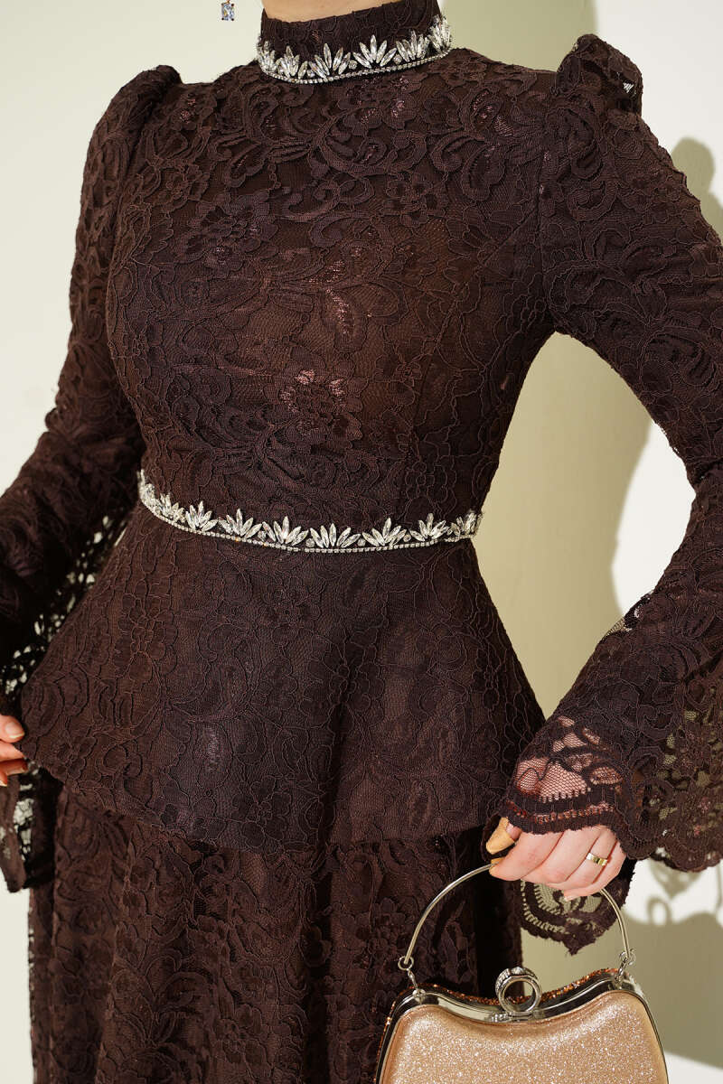 Flower Lace Evening Dresses with Stones