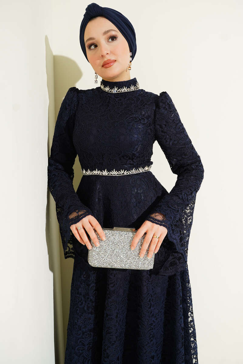 Flower Lace Evening Dresses with Stones