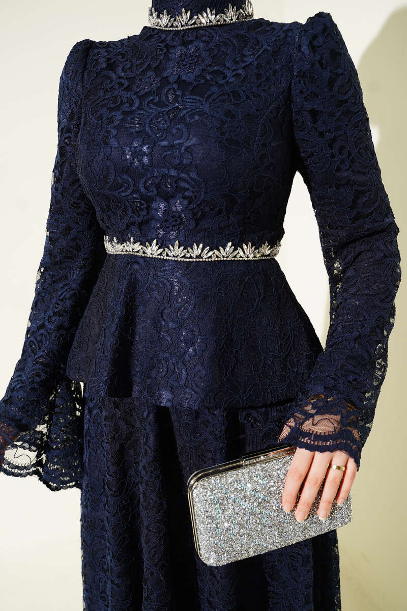 Flower Lace Evening Dresses with Stones