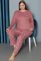 Çiçek Desen Fitilli Büyük Beden Pijama Takımı