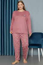 Çiçek Desen Fitilli Büyük Beden Pijama Takımı