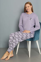 Çiçek Desenli Fitilli Pijama Takımı
