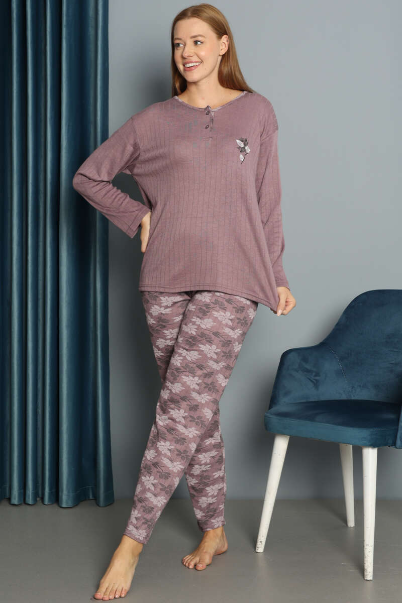 Çiçek Desenli Fitilli Pijama Takımı