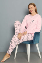 Çiçek Desenli Fitilli Pijama Takımı