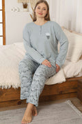 Çiçek Detaylı Büyük Beden Kadın Pijama Takımı Çağla Yeşili