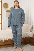 Çiçek Detaylı Büyük Beden Kadın Pijama Takımı