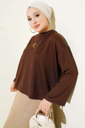 Blouse en dentelle fleurie marron café