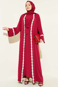 Çiçek Motifli Kuşaklı Abaya