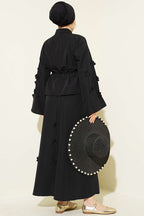 Çiçek Süslemeli İp Bağcıklı Etekli İkili Takım Siyah