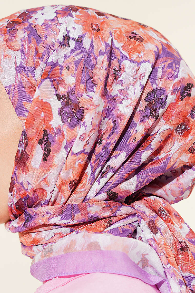 Çiçekli Bambu Kraş Eşarp Lila
